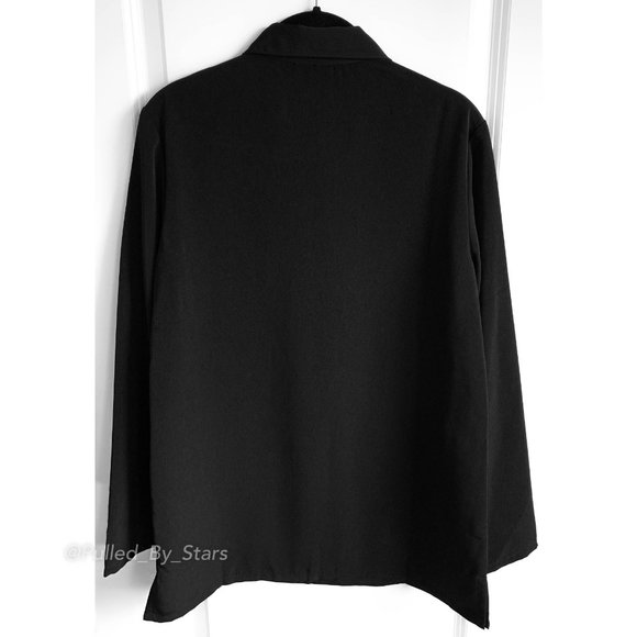 NEWPORT NEWS Solid Black Long-Sleeve Polyester Blouse + Pockets - NWOT! - Picture 5 of 8